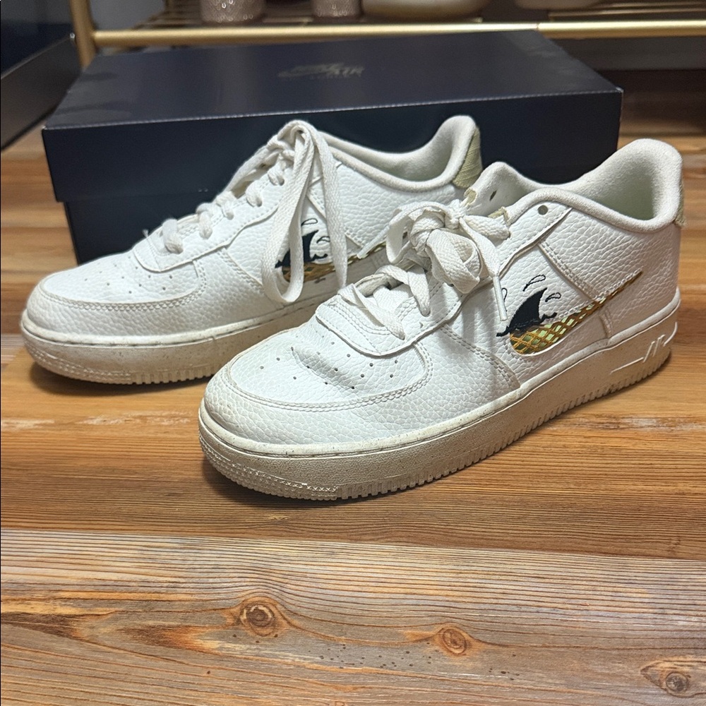 Nike AF1 Shadow White Sneakers with Gold Accents. 6.5 women’s.